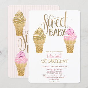 Invitación Macarons de helado brillantes rayados de cumpleaño