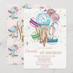 Invitación Macarons de helado rayados de cumpleaños geniales