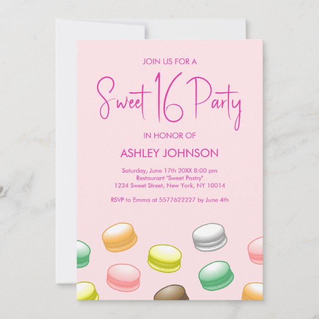 Invitación Macarons Fiesta de Dulces 16 (Anverso)