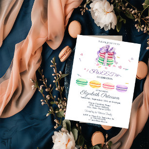 Invitación Macarons Franceses Acuarela Rayado Dulces 16