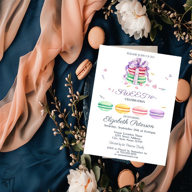 Invitación Macarons Franceses Acuarela Rayado Dulces 16 (Subido por el creador)