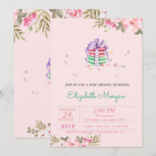 Invitación Macarons Franceses, Baby Shower Floral