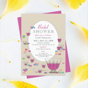 Invitación Macarons & Pink Crystal Punch Entra A La Ducha Bri