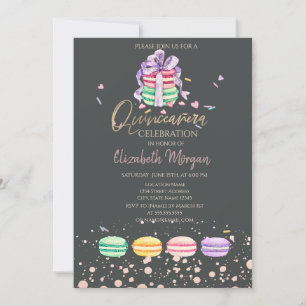 Invitación Macarons Puntos de Confeti Quinceañera
