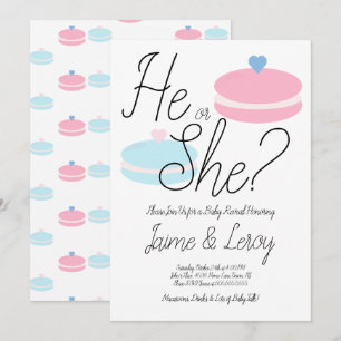 Invitación Macarons Rosa Azul Revelación de Género Él o Ella