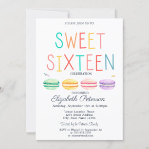 Invitación Macarrones Acuarela Rayado Colorido Dulce 16