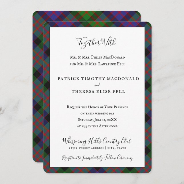 Invitación MacDonald Clan Tartan Scottish Plaid (Anverso / Reverso)