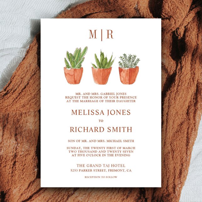 Invitación Macetas de Terracota de Cactus del Desierto Rústic (Subido por el creador)