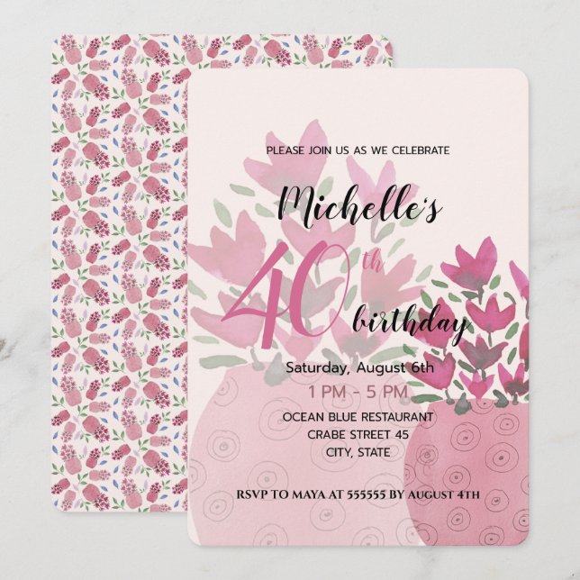 Invitación Macetas Lindas, Acuarela en Rubor (Anverso / Reverso)