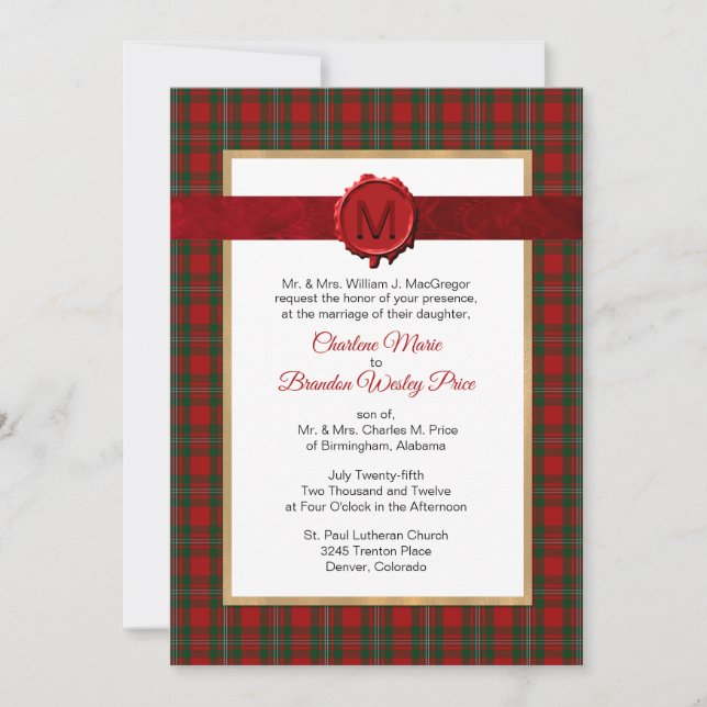 Invitación MacFarland Tartan Plaid Monogrammed Boda (Anverso)