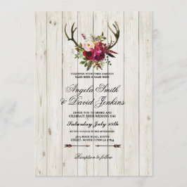 Invitación Macho floral de la boda de las astas rústicas de