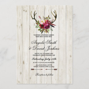 Invitación Macho floral de la boda de las astas rústicas de
