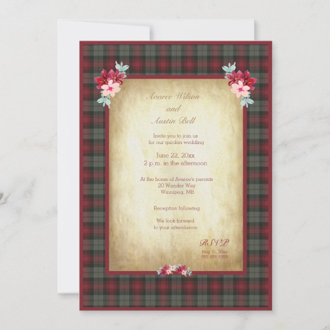 Invitación MacLachlan Tartan Plaid Garden Wedding (Anverso)