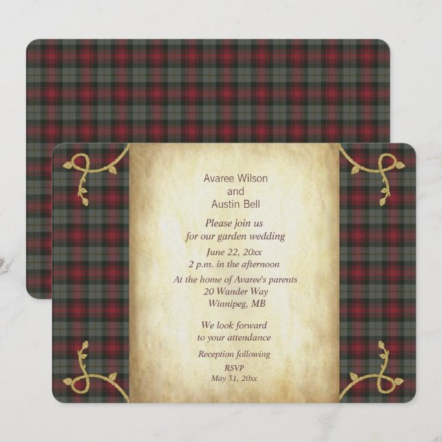 Invitación MacLachlan Weathered Tartan Garden Wedding (Anverso / Reverso)