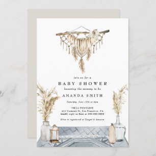 Invitación Macrame Boho Moda Rustic Boy Blue Baby Shower Invi