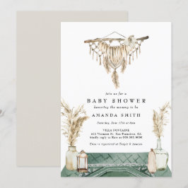 Invitación Macrame Boho Moda Rustic Neutral Baby Shower 