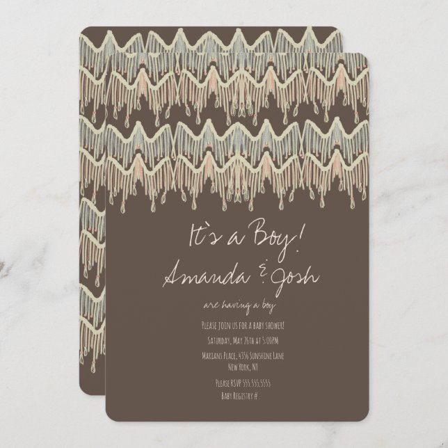 Invitación Macrame Colgando Rústico Boho Rope Baby Shower (Anverso / Reverso)