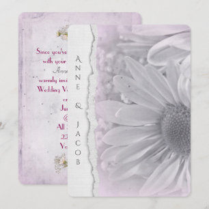 Invitación macro margarita rosa pálido en papel de borde roto