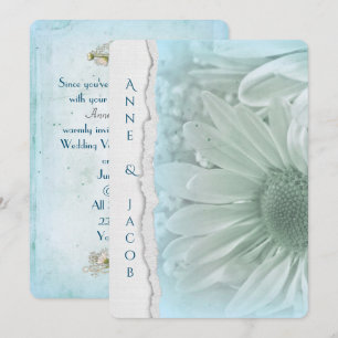 Invitación macro margarita turquesa en papel de borde roto
