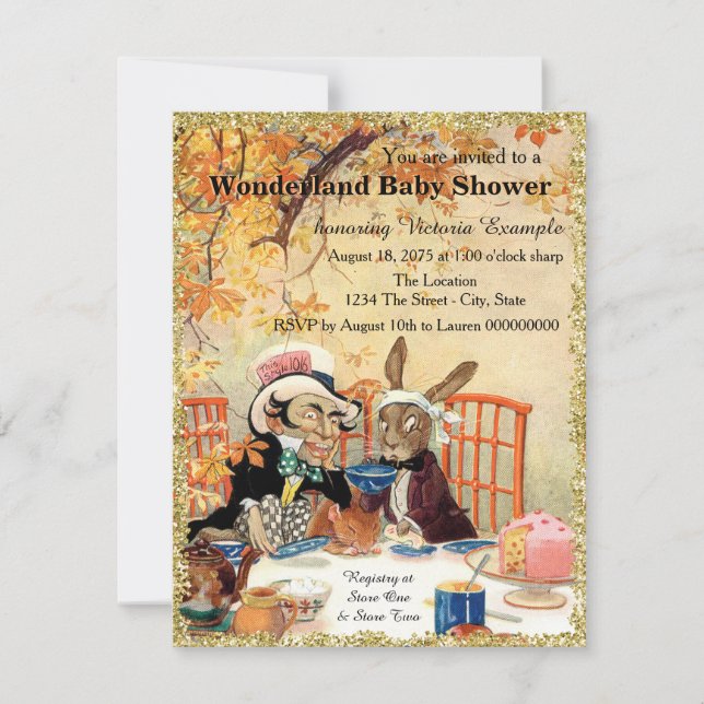 Invitación Mad Hatter Tea Fiesta Baby Shower (Anverso)