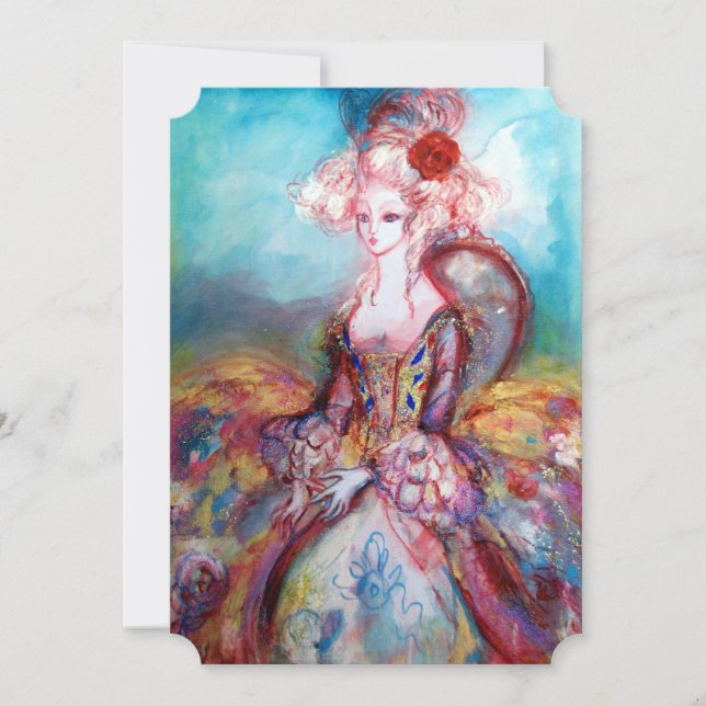 Invitación MADAME POMPADOUR Brillo de Oro Rosa Fiesta de Disf (Anverso)