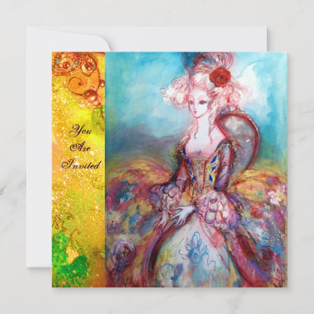 Invitación MADAME POMPADOUR, Fiesta de Disfraces de Oro (Anverso)