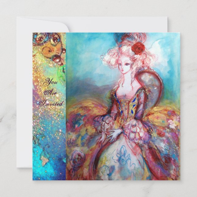 Invitación MADAME POMPADOUR, Fiesta de Disfraces de Oro (Anverso)