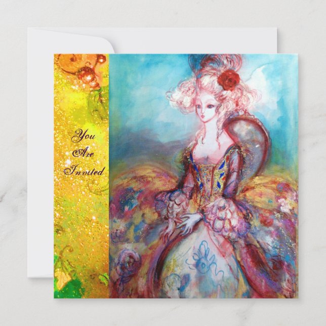 Invitación MADAME POMPADOUR, Fiesta de Disfraces de Oro (Anverso)