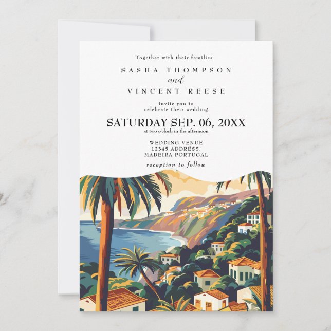Invitación Madeira Portugal Wedding Invitation Retro (Anverso)