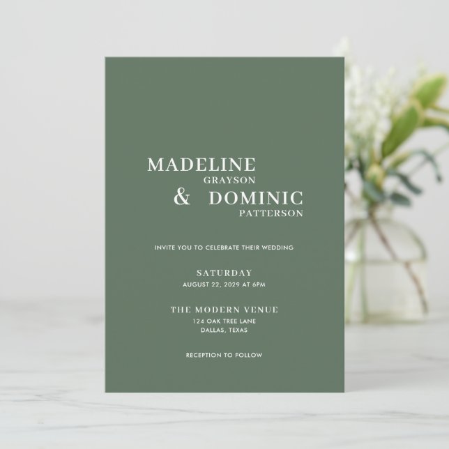 Invitación Madeline Forest Green Simple Moderno Boda (Anverso de pie)