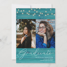 Invitación Madera Azul 2 Fotoescritura Tipografía Graduación