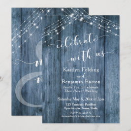 Invitación Madera Azul Rústica y Luces Celebran con Nosotros