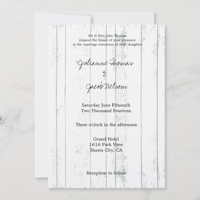 Invitación Madera blanca (Anverso)