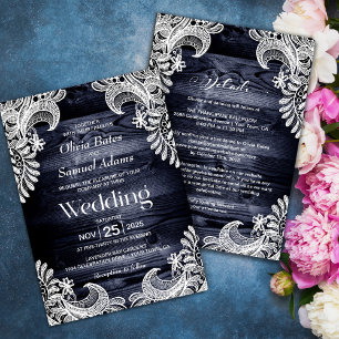 Invitación Madera Blanca De Lace En Un Boda