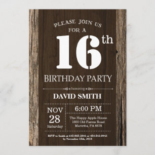 Invitación Madera cosecha rústica 16 cumpleaños