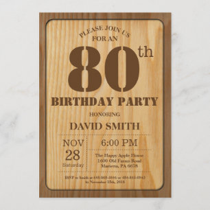 Invitación Madera cosecha rústica 80 cumpleaños