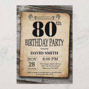 Invitación Madera cosecha rústica 80 cumpleaños