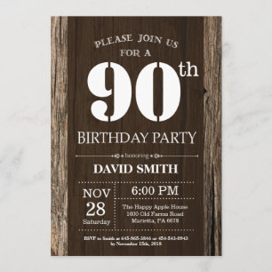 Invitación Madera cosecha rústica 90 cumpleaños