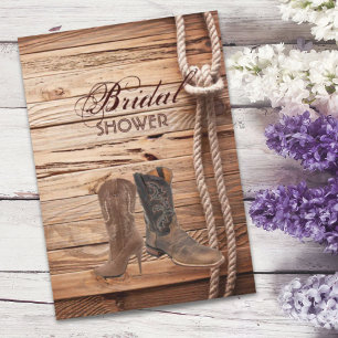 Invitación madera Cowboy Boots ducha de novia en el país occi