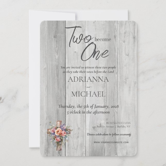 Invitación Madera Cristiana Dos Convertirse en Uno (Anverso)