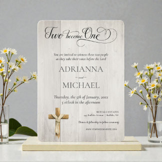 Invitación Madera Cristiana Dos se Convierten en Uno