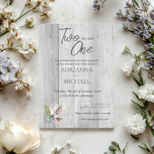 Invitación Madera Cristiana Dos se Vuelven Uno con Paloma