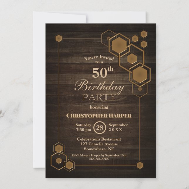 Invitación Madera de borde geométrica Fiesta de cumpleaños nú (Anverso)
