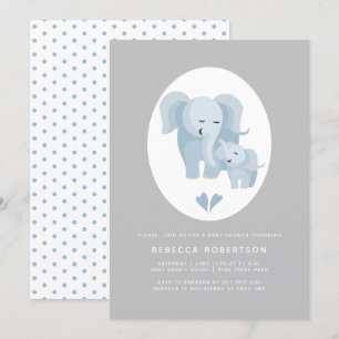 Invitación Madera de elefante azul y gris claro y ducha de be