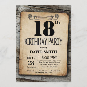 Invitación Madera de época rústica 18 cumpleaños