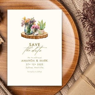 Invitación Madera de flores silvestres Mason Jars Boho Bohemi
