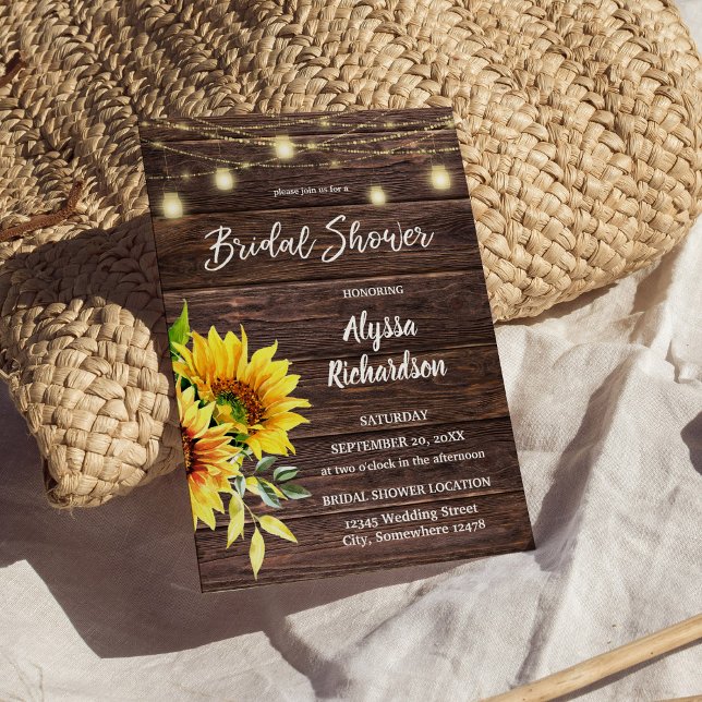 Invitación Madera de girasol y luces de cadena Ducha de novia (Subido por el creador)