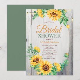 Invitación Madera de girasol y luces rusas ducha de novia