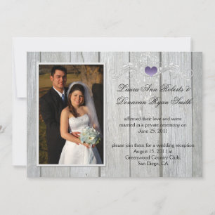 Invitación Madera de granero Corazón Púrpura Foto Después de 