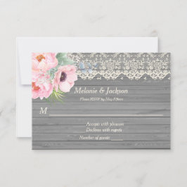 Invitación Madera de granero Encaje Peonías Anémonas RSVP des